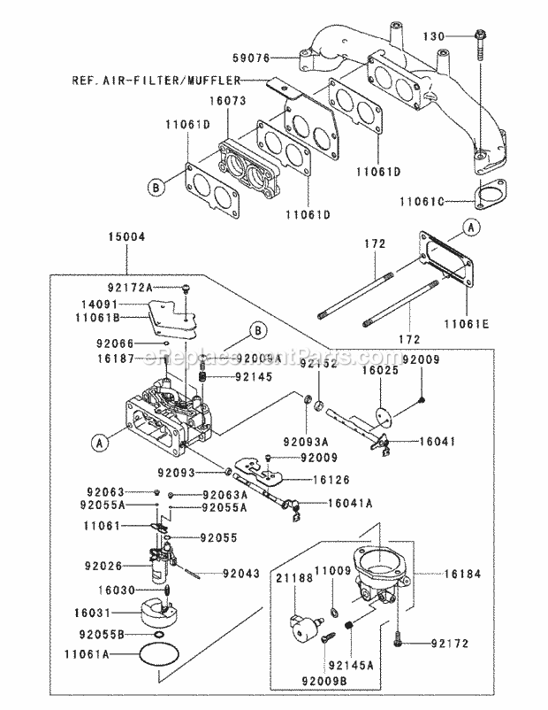 Kawasaki Fx850v-As00 Carburetor Diagram and Parts List for S6031-KW 53AI8DU6050-31HP Cub Cadet Lawn Tractor
